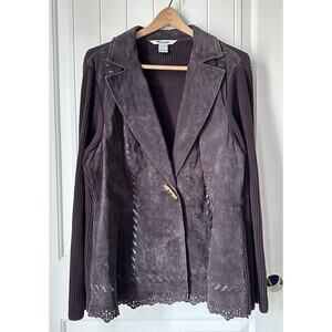 Nygard Womens Leather & Knit Sweater Jacket Chocolate Brown 1X